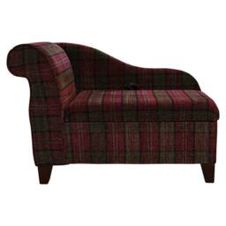 Red Tartan Storage Chaise Longue Handmade Lana Fabric Ottoman - thumbnail 3