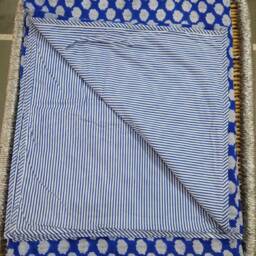 "Blue Cotton Quilt Handmade Reversible Jaipuri Block Print Blanket - 90""x108" - thumbnail 3