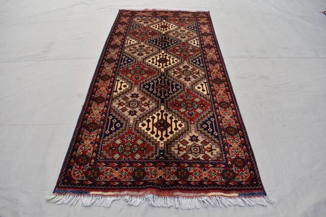 Red Afghan Runner Rug, Hand Knotted Wool, Geometric Turkmen Design, 3x7 Ft - image 1