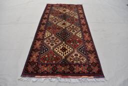 Red Afghan Runner Rug, Hand Knotted Wool, Geometric Turkmen Design, 3x7 Ft - thumbnail 1
