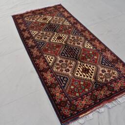Red Afghan Runner Rug, Hand Knotted Wool, Geometric Turkmen Design, 3x7 Ft - thumbnail 2