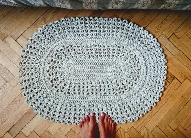 Crochet Oval Rug Small Polyester Floor Mat, Nursery Decor - image 1