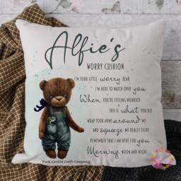 Personalised Worry Cushion, Comforter Pillow, Bear, Bear Anxiety Aid, Eater, Snuggle Sleep Child Pillow - thumbnail 2