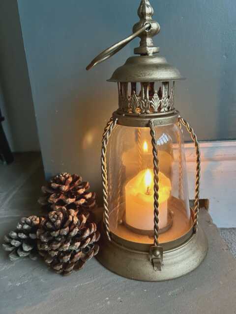 Gold Metal Glass Carriage Candle Lantern - French Country Chic Cloche - image 1