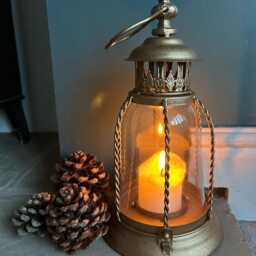 Gold Metal Glass Carriage Candle Lantern - French Country Chic Cloche - thumbnail 4