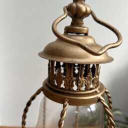 Gold Metal Glass Carriage Candle Lantern - French Country Chic Cloche - thumbnail 2
