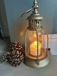 Gold Metal Glass Carriage Candle Lantern - French Country Chic Cloche