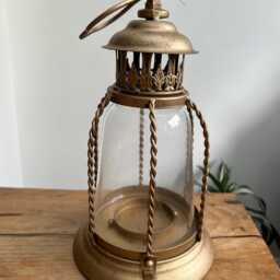 Gold Metal Glass Carriage Candle Lantern - French Country Chic Cloche - thumbnail 3