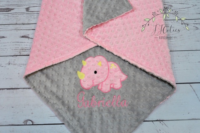 Dinosaur Minky Baby Blanket-Personalized Triceratops Dino Blanket-Personalized Boy Baby Blanket-Minky Blanket-Dino Blanket - image 1