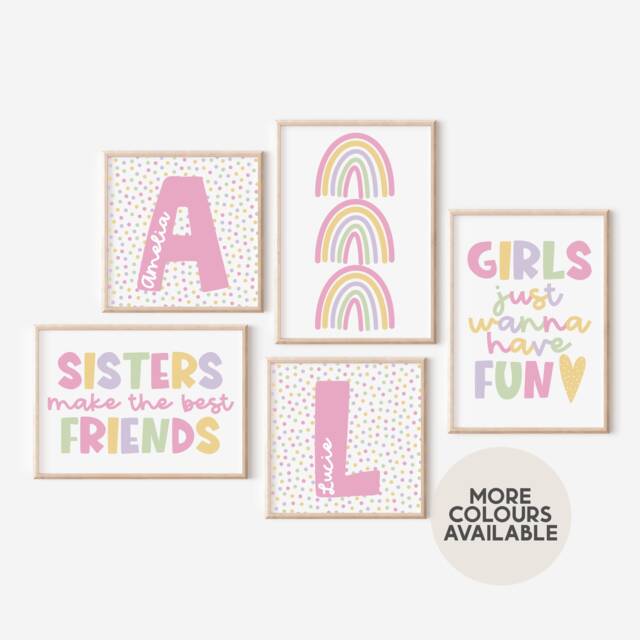 Sisters Print Set -- Gallery Wall, Girls Set, Bedroom Prints, Make The Best Friends, Rainbow Bedroom, Unframed - image 1