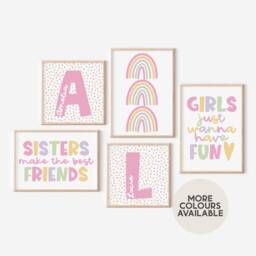 Sisters Print Set -- Gallery Wall, Girls Set, Bedroom Prints, Make The Best Friends, Rainbow Bedroom, Unframed - thumbnail 1