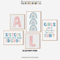 Sisters Print Set -- Gallery Wall, Girls Set, Bedroom Prints, Make The Best Friends, Rainbow Bedroom, Unframed - thumbnail 3