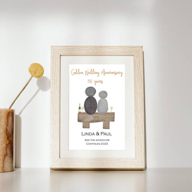 Golden Wedding Anniversary Gift, Pebble Picture Print - Art Wedding, Gift 50 Years Married Only - image 1