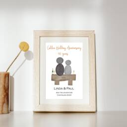 Golden Wedding Anniversary Gift, Pebble Picture Print - Art Wedding, Gift 50 Years Married Only - thumbnail 1