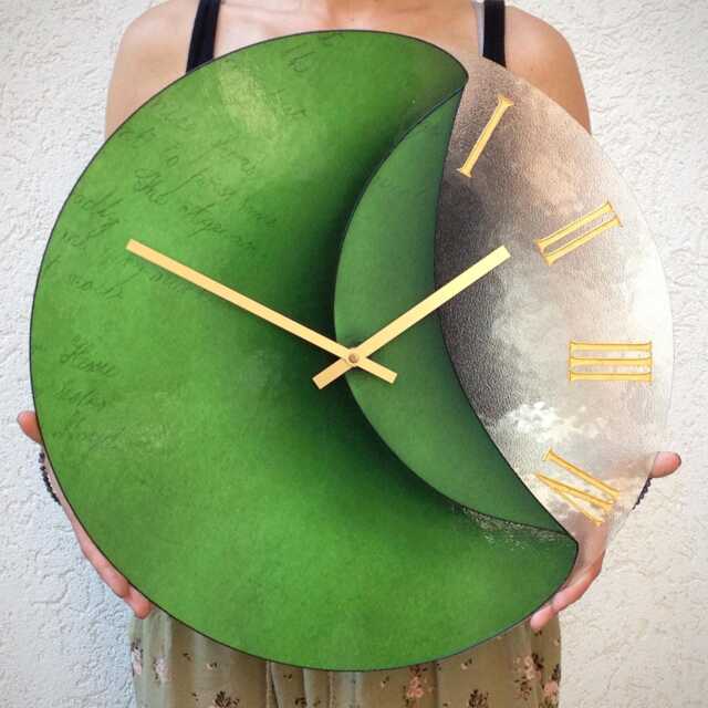 Rustic Green Large Glass Wall Clock Oversized Art Deco Home Decor - image 1