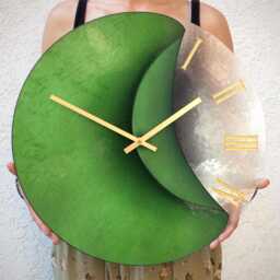 Rustic Green Large Glass Wall Clock Oversized Art Deco Home Decor