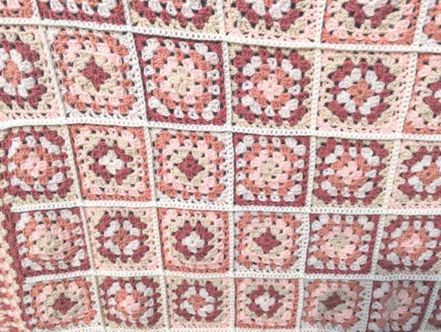Handcrafted Crochet Granny Square Blanket Peaches & Cream Afghan Throw, Handmade Blanket - image 1