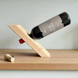 Handmade Wooden Balancing Wine Holder Rustic Gravity Stand