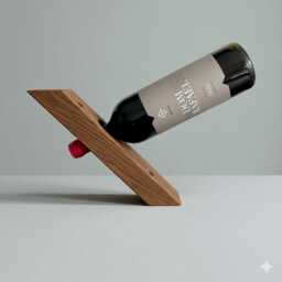 Handmade Wooden Balancing Wine Holder Rustic Gravity Stand - thumbnail 4