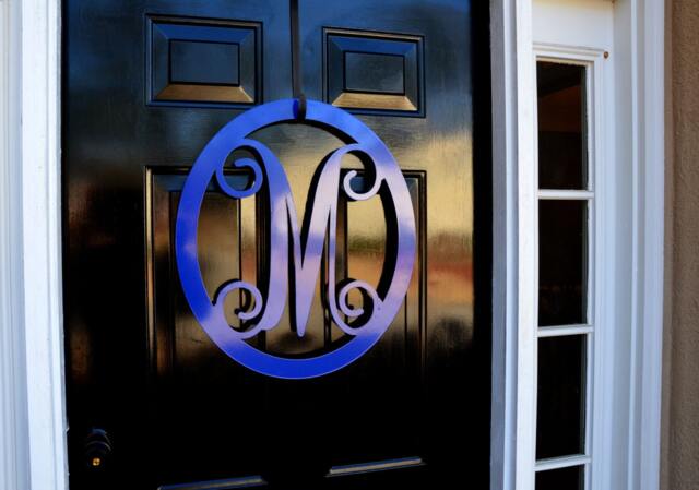Metal Monogram Letter, Wreath, Door Hanger Monogram, Oval Monogramed Wall Art
