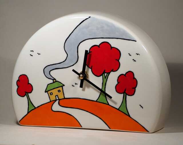 Echo Of Deco British Art Pottery Clarice Cliff Inspired House On The Hill Mantel Clock - image 1