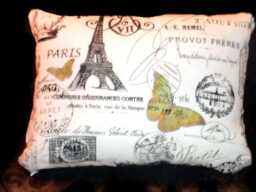 French Stamp Pillow Cover Eiffel Tower & Butterfly Design - thumbnail 3