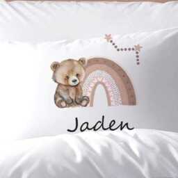Personalised Bear Rainbow Kids Custom Bedding Set Basket Cushion Microfiber Duvet Cover Pillowcase - thumbnail 3
