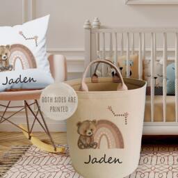 Personalised Bear Rainbow Kids Custom Bedding Set Basket Cushion Microfiber Duvet Cover Pillowcase - thumbnail 2