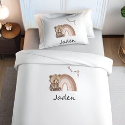Personalised Bear Rainbow Kids Custom Bedding Set Basket Cushion Microfiber Duvet Cover Pillowcase - thumbnail 4