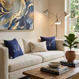 Personalized Monogram Throw Pillow, Blue Coastal Cotton Accent Cushion, Gift For Mom - thumbnail 2