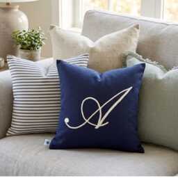 Personalized Monogram Throw Pillow, Blue Coastal Cotton Accent Cushion, Gift For Mom