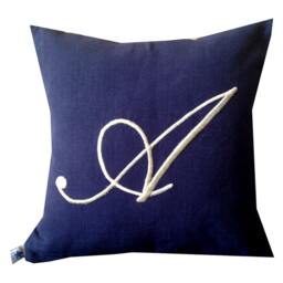 Personalized Monogram Throw Pillow, Blue Coastal Cotton Accent Cushion, Gift For Mom - thumbnail 3