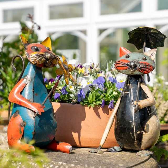 Pair Of Upcycled Metal Cat Ornaments - image 1