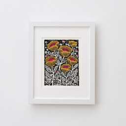 Poppies Art Print - Vintage Inspired Floral Linocut Block Print Style Poster, Archival Fine Art Print. Cute Nature Flowers Folk Gift - thumbnail 2