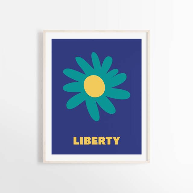 Liberty Flower Art Print Blue Pop Abstract Home Decor - image 1