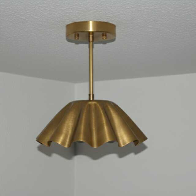 Mid Century Brass Semi-Flush Mount Ceiling Light Handmade Geometric Pendant Lamp Vintage Style - image 1