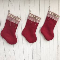 Red Burlap & Lace Christmas Stocking-Personalize With A Name-Shabby Chic-Natural/Folk/Country/Rustic-Burlap Decor-Farmhouse