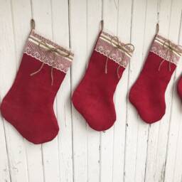 Red Burlap & Lace Christmas Stocking-Personalize With A Name-Shabby Chic-Natural/Folk/Country/Rustic-Burlap Decor-Farmhouse - thumbnail 2