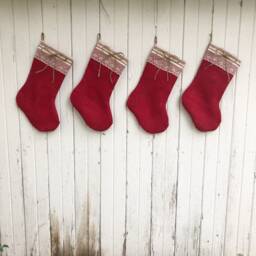 Red Burlap & Lace Christmas Stocking-Personalize With A Name-Shabby Chic-Natural/Folk/Country/Rustic-Burlap Decor-Farmhouse - thumbnail 3