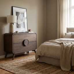 Solid Oak Mid Century Dresser, 2-Drawer Bedroom Storage - thumbnail 2
