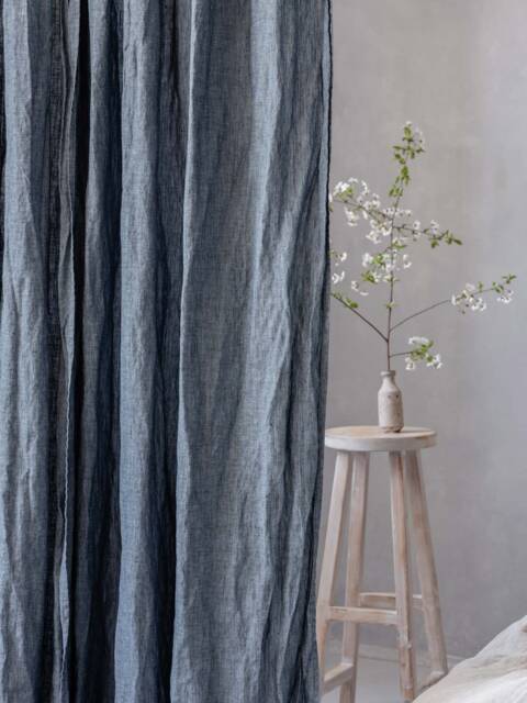 Blue Jeans Linen Curtain Panel, Denim Melange Curtains, Soft & Relaxed Drop in Blue Other - image 1