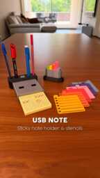 Usb Sticky Note Holder Desk Organizer, 3D Printed Post It Dispenser With Stencils & Hidden Storage - thumbnail 1