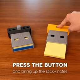 Usb Sticky Note Holder Desk Organizer, 3D Printed Post It Dispenser With Stencils & Hidden Storage - thumbnail 2