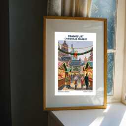 Frankfurt Christmas Market Print - Red & Green, Yellow Blue Art - European Holiday Scene Living Room, Dining Room Decor - thumbnail 3