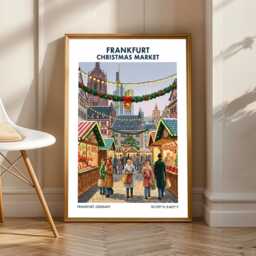 Frankfurt Christmas Market Print - Red & Green, Yellow Blue Art - European Holiday Scene Living Room, Dining Room Decor - thumbnail 1