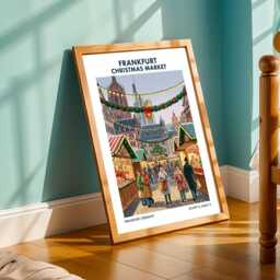 Frankfurt Christmas Market Print - Red & Green, Yellow Blue Art - European Holiday Scene Living Room, Dining Room Decor - thumbnail 2