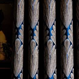 Navy Blue Leaf Curtains Striped Luxury Drapes, Custom Size - thumbnail 2