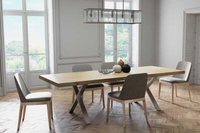 Solid Oak Dining Table With X Frame Legs - Hardwood Industrial Rustic Handmade Kitchen 077 - image 1