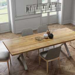 Solid Oak Dining Table With X Frame Legs - Hardwood Industrial Rustic Handmade Kitchen 077 - thumbnail 2