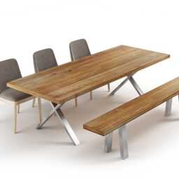 Solid Oak Dining Table With X Frame Legs - Hardwood Industrial Rustic Handmade Kitchen 077 - thumbnail 3